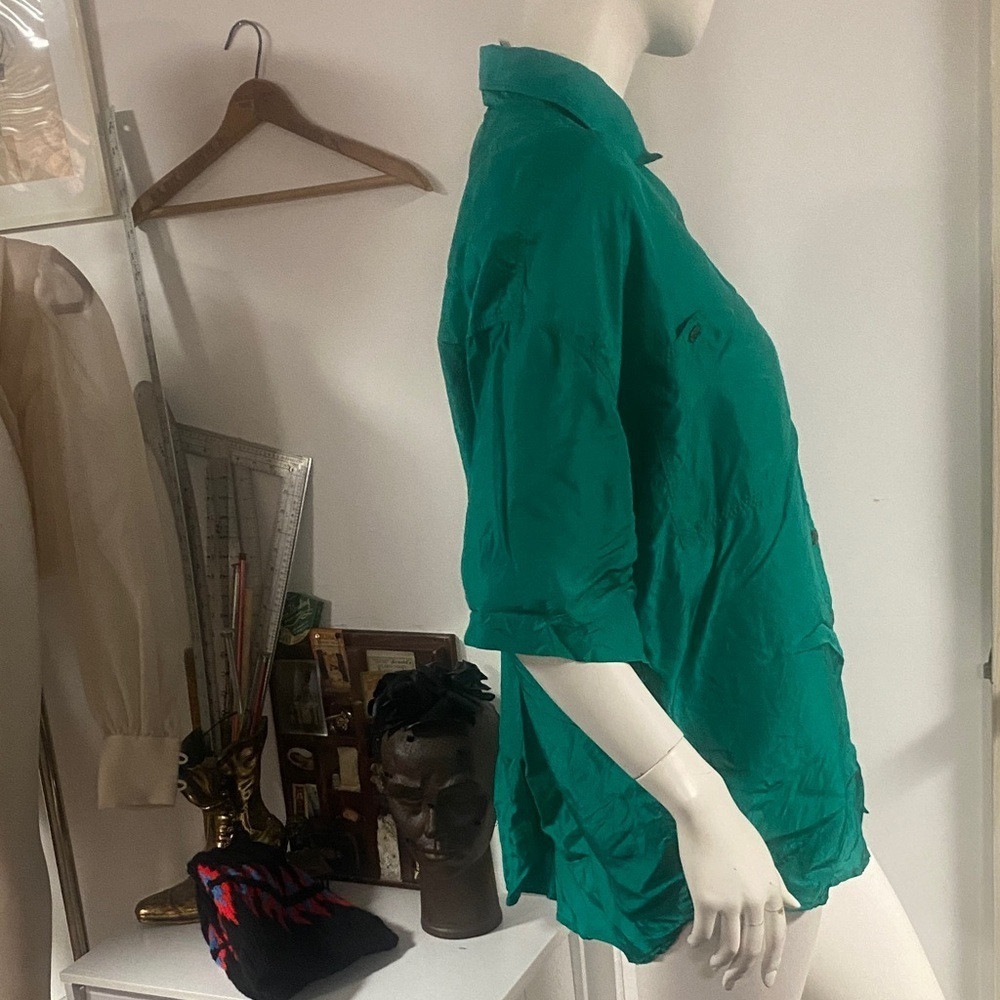 Vintage 90s Bentley Teal Silk Oversized Shirt L - Picture 4 of 6